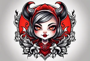 Simple devil cartoon character and girl devil tattoo idea
