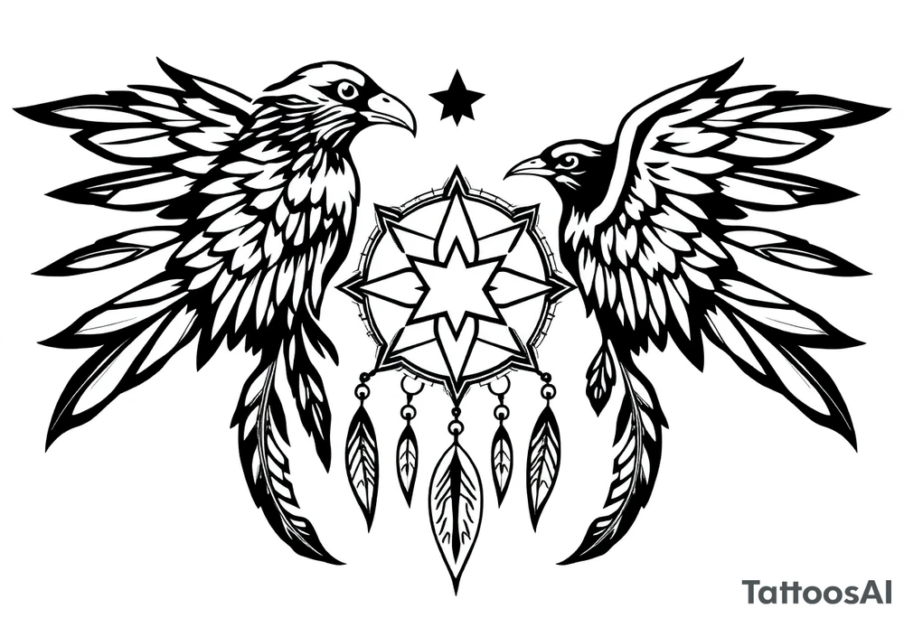 Raven dream catcher milky way moon shooting star tattoo idea
