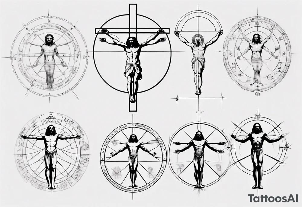 Leonardo da Vinci, Vitruvian man  and Jesus combined with emphasis on math and physics tattoo idea