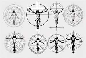 Leonardo da Vinci, Vitruvian man  and Jesus combined with emphasis on math and physics tattoo idea