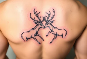Two deer fighting with intertwined antlers tattoo idea