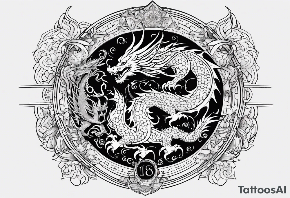 combine this into prompt for AI tatoo generator - power of birth date: which is 18 of April, 1988 year of dragon. it should demonstrate сonfidence and determination, spiritual strength and growth tattoo idea