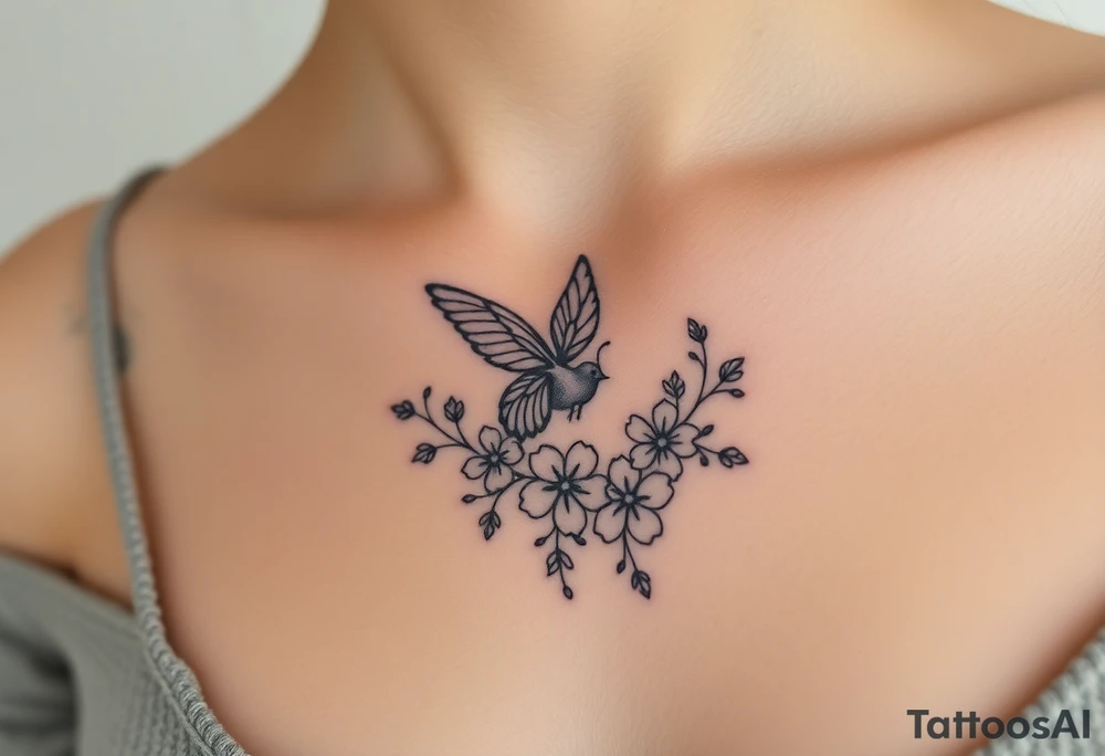 Je veux un tatouage underboobs délicat et ornemental. Il doit représenter ma renaissance après une dépression post-partum, avec des éléments à la fois féminins, naturels et profondément symboliques. Le coquelicot est central pour moi, entouré d’un papillon, de fleurs de cerisier et de feuillages fins. L’ensemble doit exprimer ma force douce, ma fragilité assumée, et ma métamorphose personnelle. tattoo idea