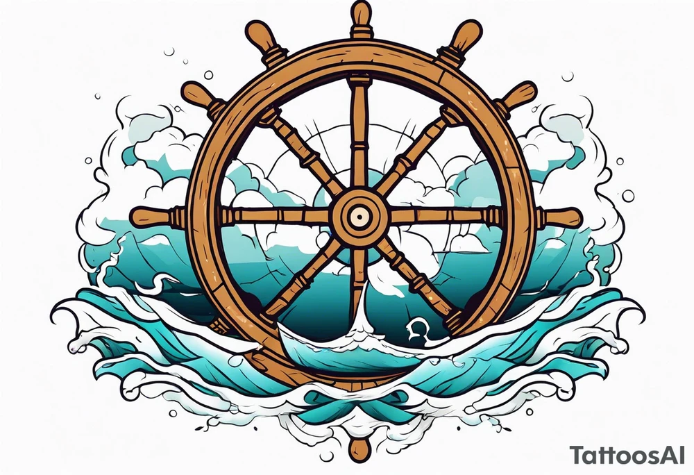 Nautical ships wheel in storm tattoo idea