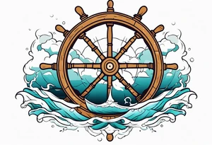 Nautical ships wheel in storm tattoo idea