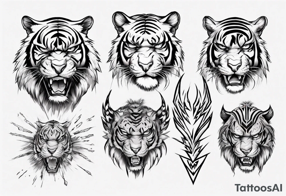African Tiger warrior and lightning tattoo idea