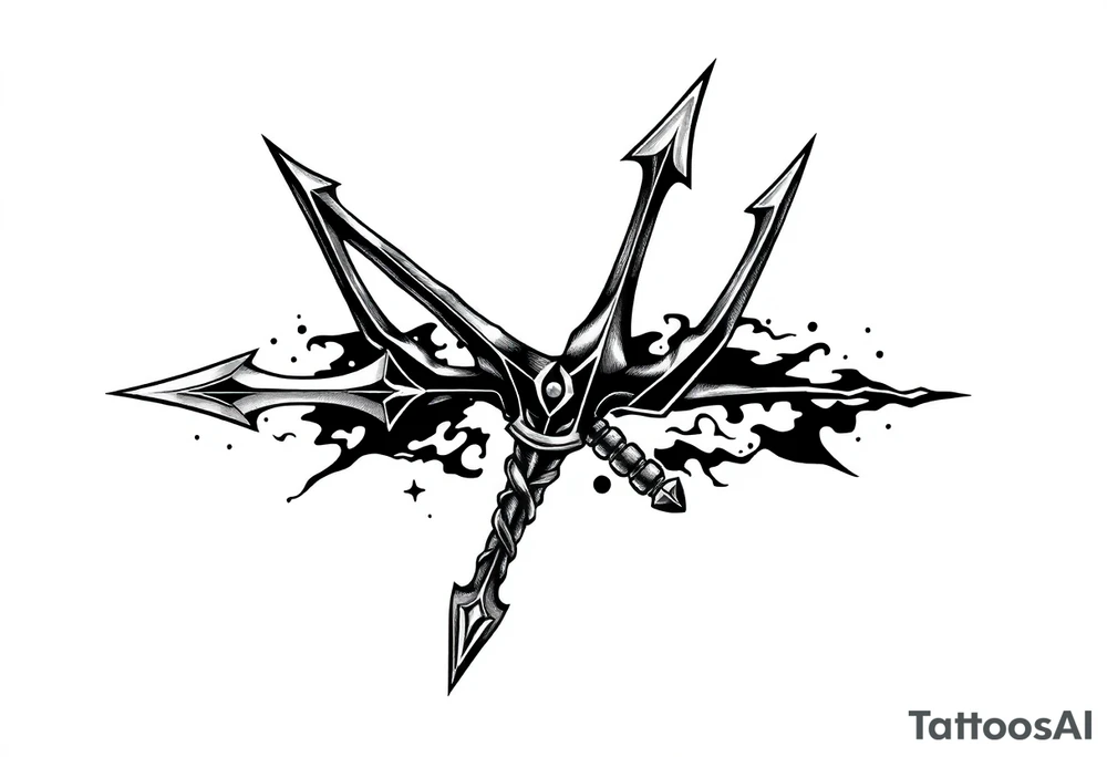 trident with cool background tattoo idea