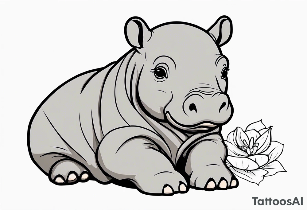 Baby hippopotamus sitting wrapped in a swaddle tattoo idea