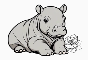Baby hippopotamus sitting wrapped in a swaddle tattoo idea
