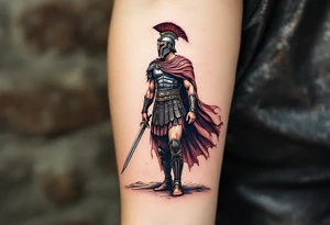 gladiator roman soldier standing colosseum interior combat sword helmet cape sand wind legion trace tattoo idea