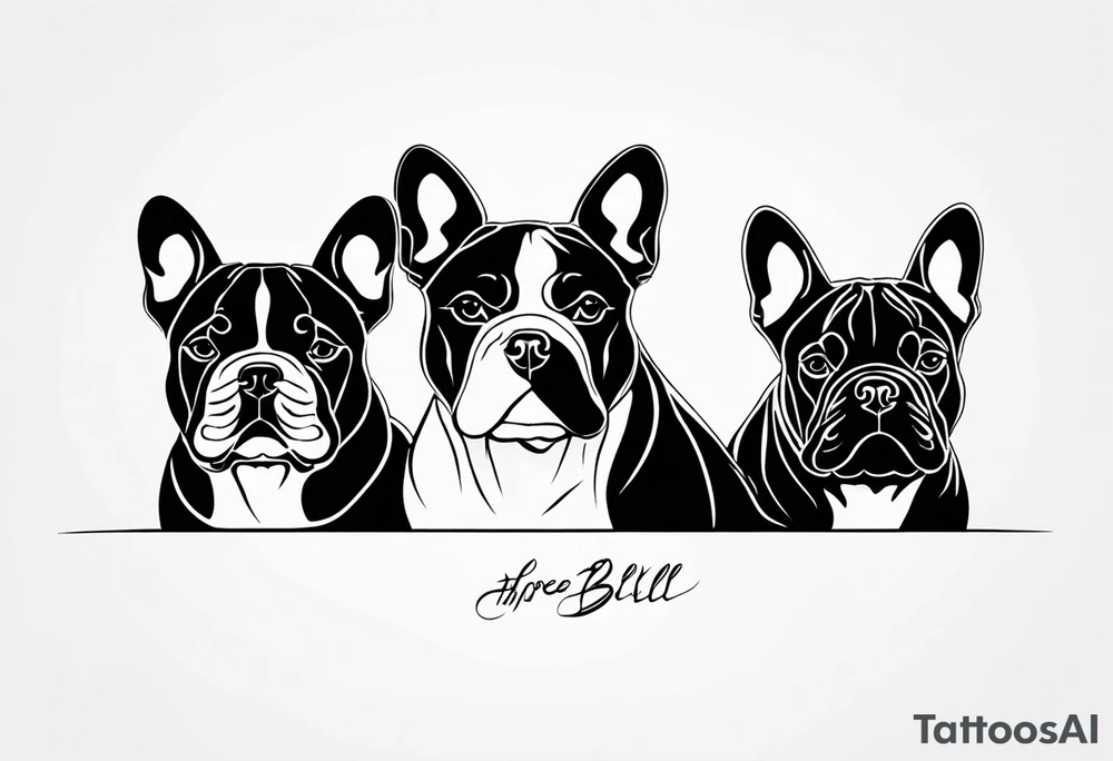watermark of three french bull dogs tattoo idea