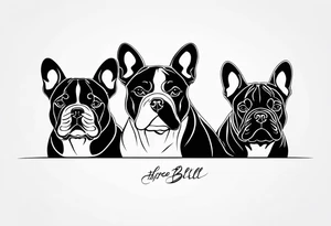 watermark of three french bull dogs tattoo idea