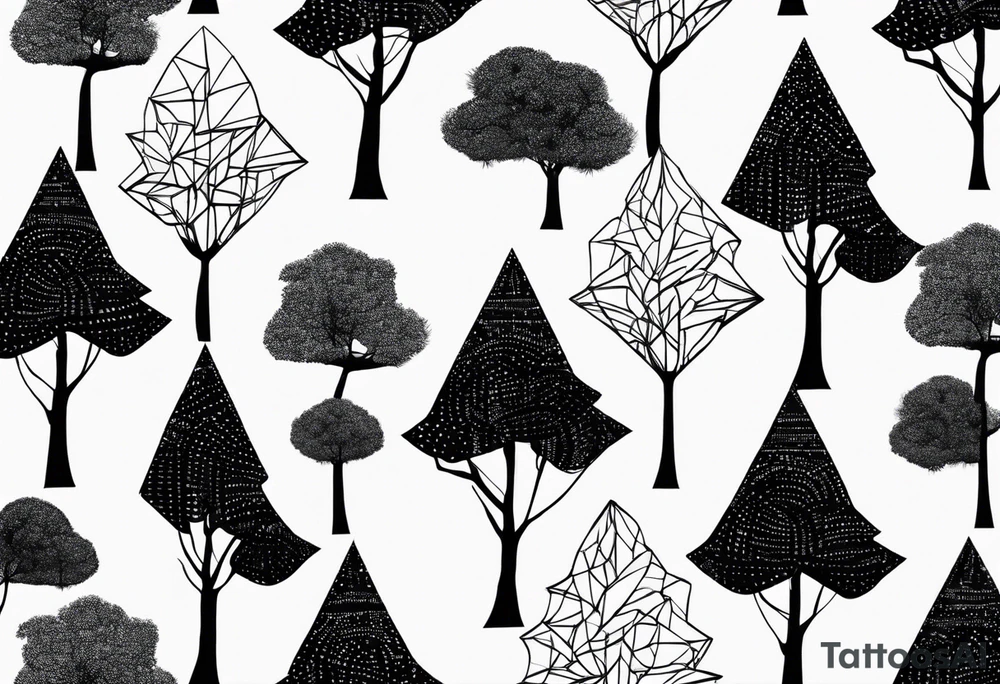 Baum silhouette mit Geometric Muster im Hintergrund tattoo idea