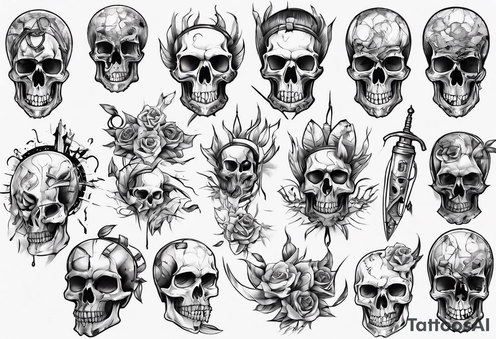 Barbd wired and skulls tattoo idea