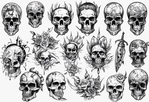Barbd wired and skulls tattoo idea