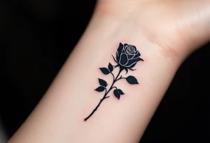 Simple black rose silhouette, no shading or color, for a bold minimalist look. tattoo idea