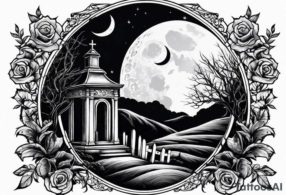 graveyard with moon tattoo idea