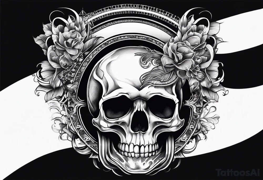 skulls with roller coaster track tattoo idea