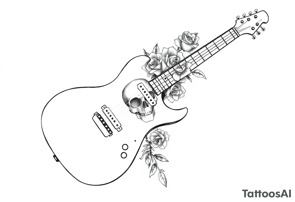 Electric guitar with lots skulls and roses tattoo idea