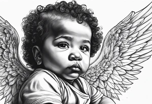 Mixed raced baby angel with Isaiah written underneath tattoo idea