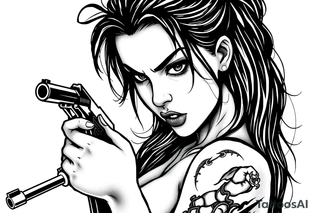 naked girl with gun, angry tattoo idea
