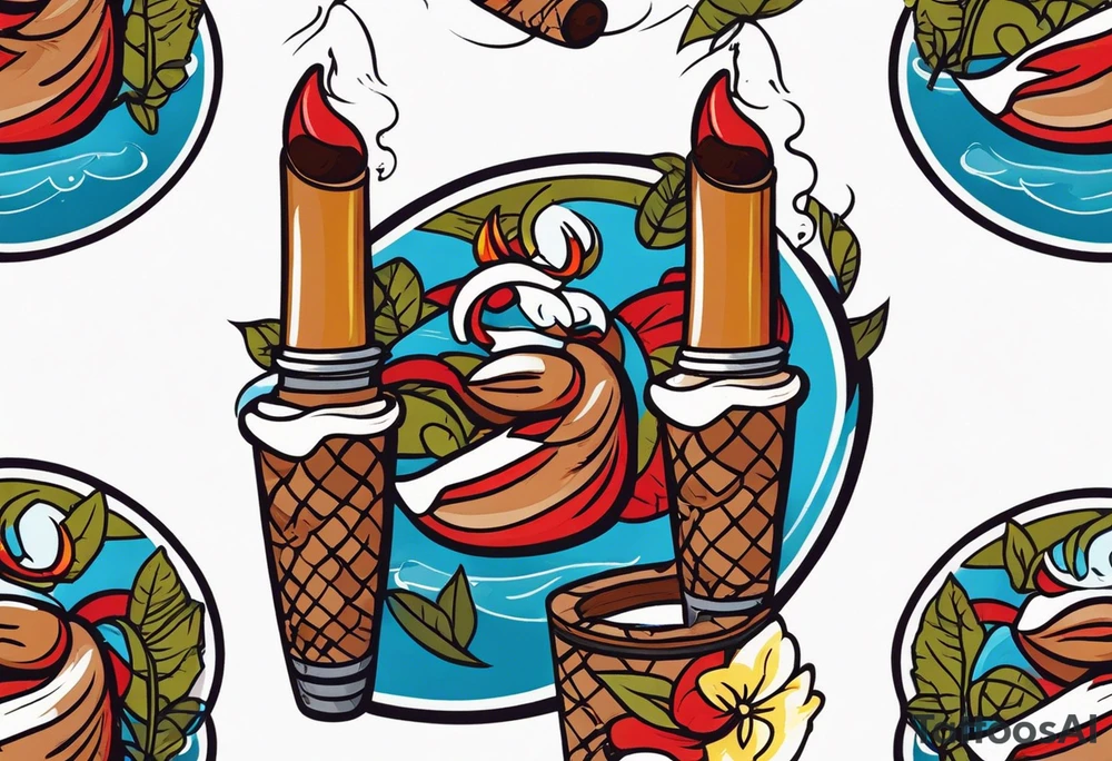 An sailor Jerry style tattoo of a cigar lit with smoke tattoo idea