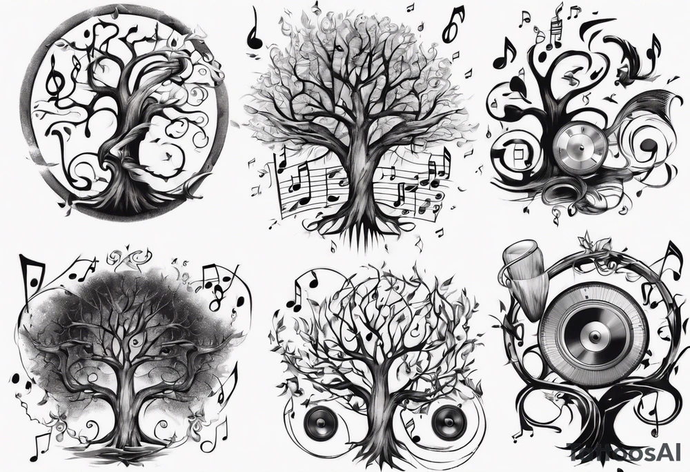 music speaker note tree stave tattoo idea