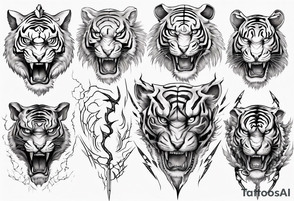 Etherial Tiger and lightning tattoo idea