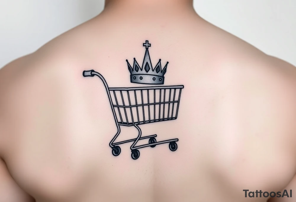 A small shopping cart with a princess crown 
somewhere on it tattoo idea