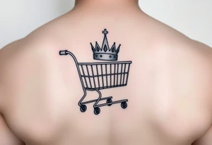 A small shopping cart with a princess crown 
somewhere on it tattoo idea
