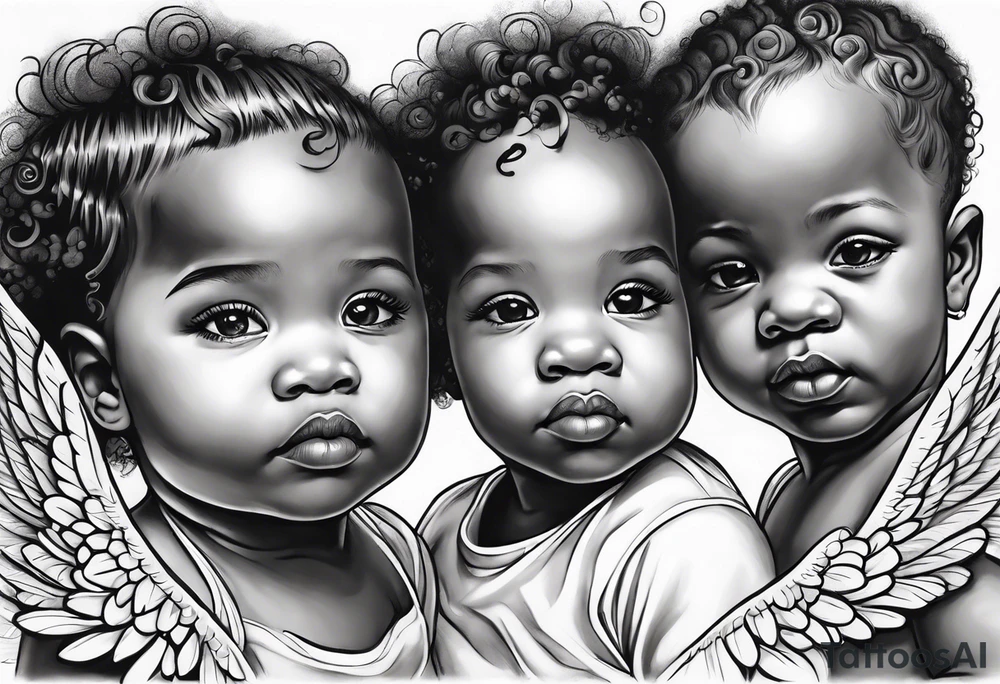 multiple african american baby angels with clouds in the background tattoo idea