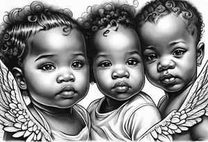 multiple african american baby angels with clouds in the background tattoo idea