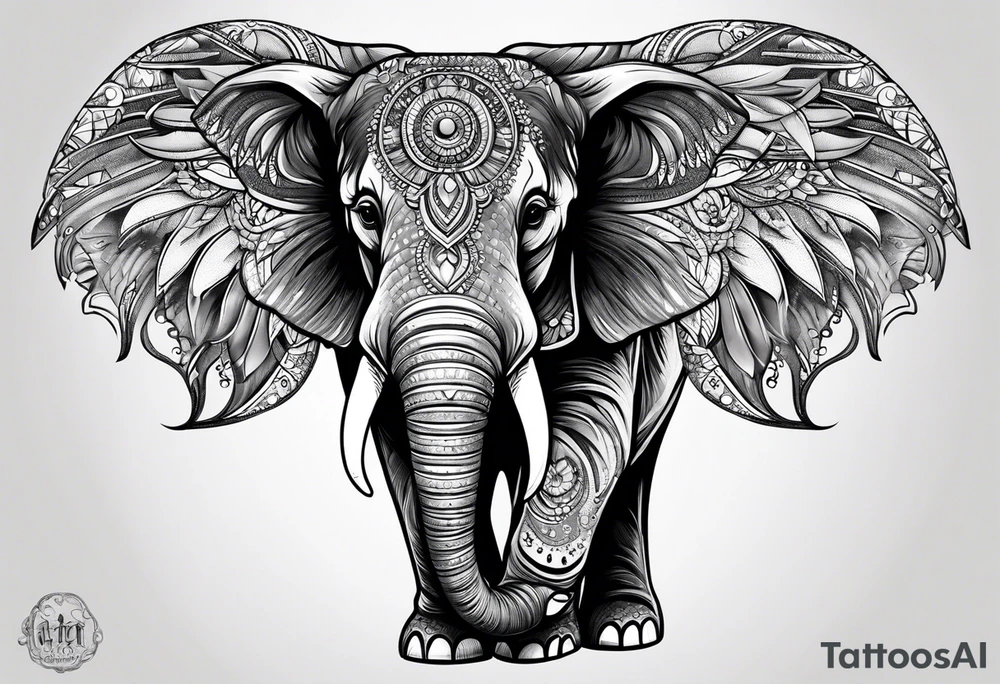cute elephant with wings tattoo idea