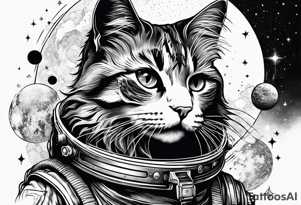 cat, space, nature tattoo idea