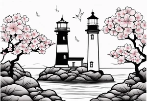 cherry blossom with lighthouse tattoo idea
