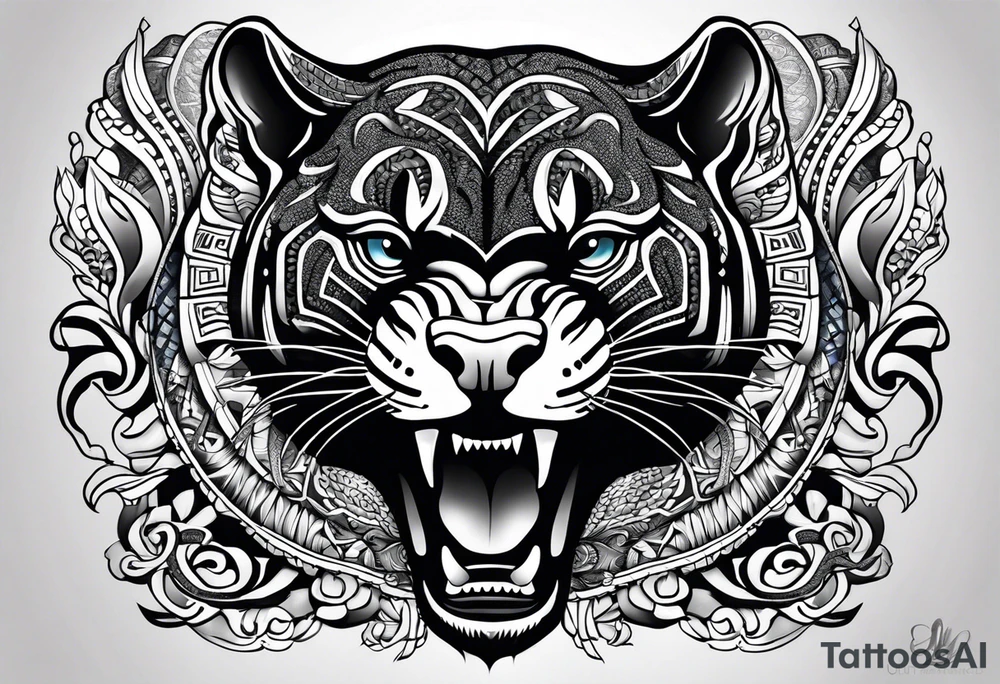 aztec black jaguar with snake tattoo idea