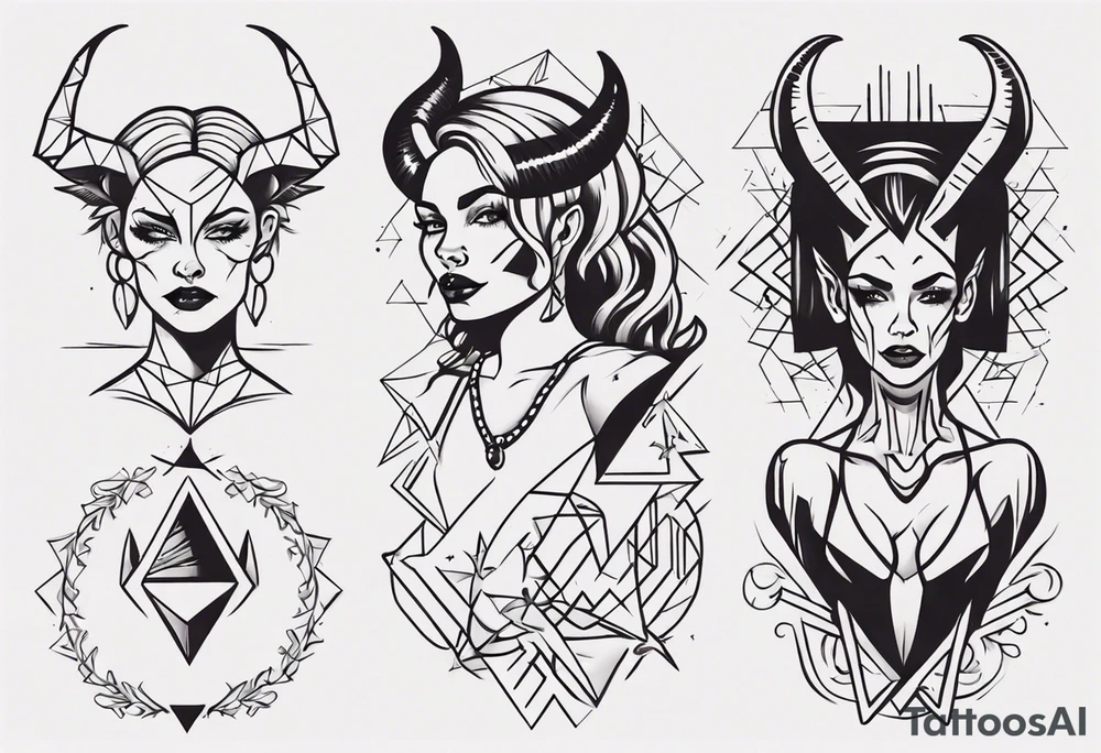 female dancing with devil horns tattoo idea