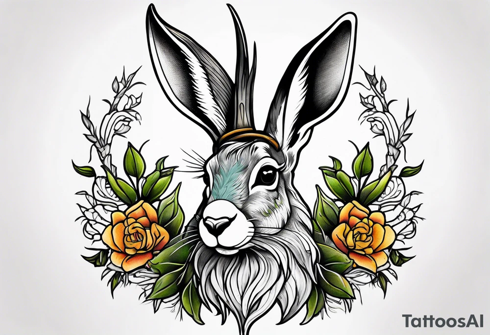 neo traditional jackelope tattoo idea
