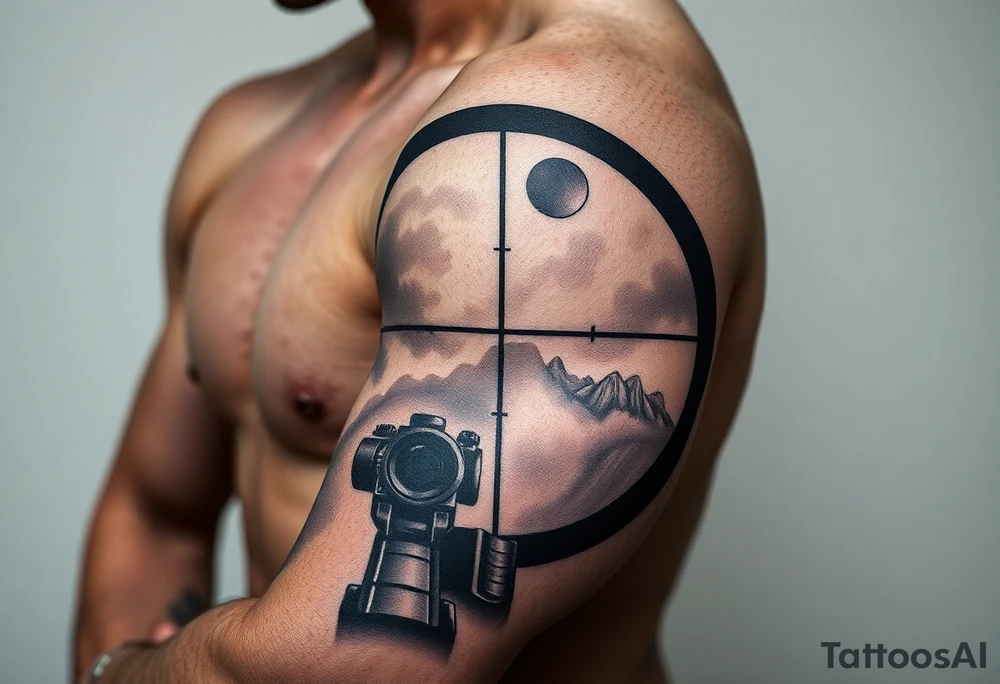 scope crosshairs with eerie fog in background tattoo idea