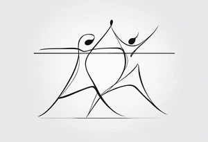 Music quarter notes connecting two dancing stick figures tattoo idea