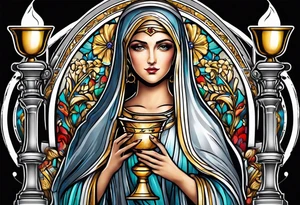 Female saint holding a chalice tattoo idea