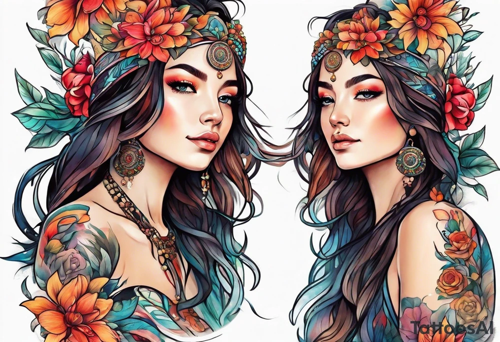 Hippy Buddhist feminine floral tattoo idea
