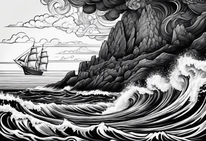 Boat in ocean of lava tattoo idea