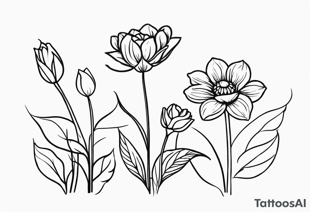 Outlined simple flowers with stem, the cancer sign and date 07/24/17 tattoo idea