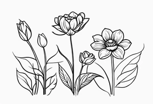 Outlined simple flowers with stem, the cancer sign and date 07/24/17 tattoo idea