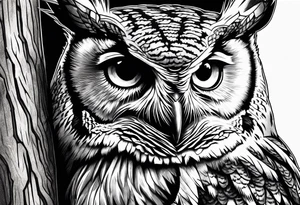 eastern screech owl on tree tattoo idea