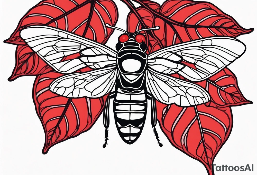 cicada on top of red leaves tattoo idea