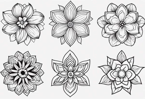 Four small flowers with initials J, F, K, & L in them tattoo idea