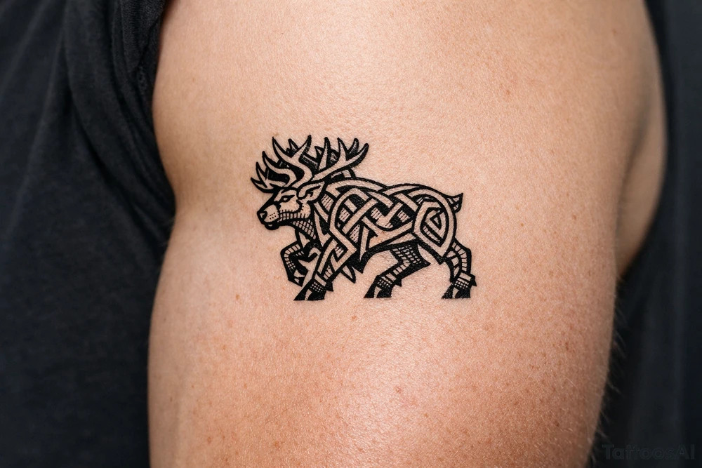 Caribou in Norse knot work open line concept mammen style stipple shading tattoo idea