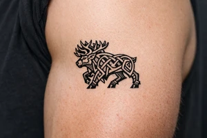 Caribou in Norse knot work open line concept mammen style stipple shading tattoo idea